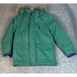 Boden Youth 8/9 Green Heavyweight Faux Fur Trim Hooded Parka Jacket Quilted Line